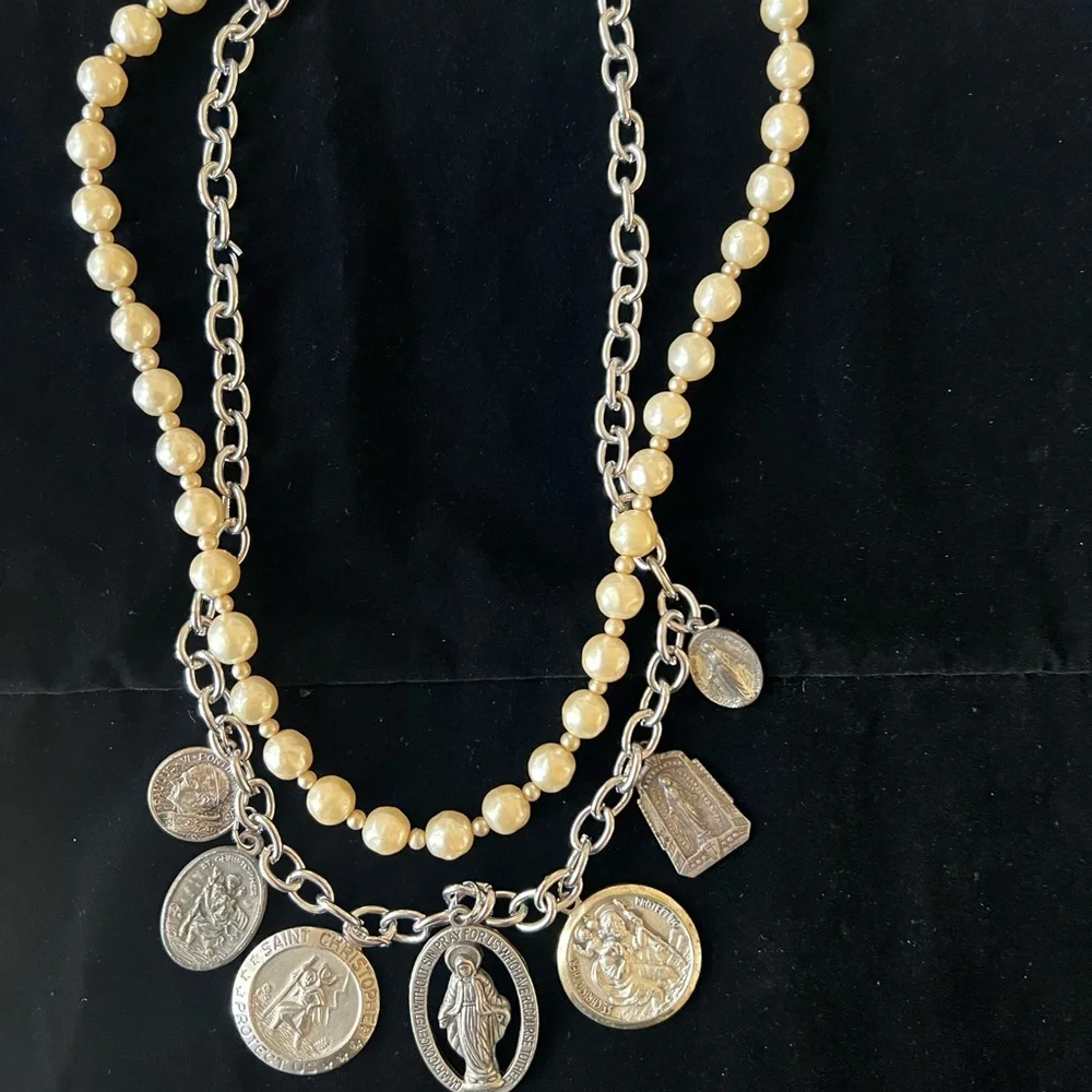 Elegant Silver and Cream Charm Necklace